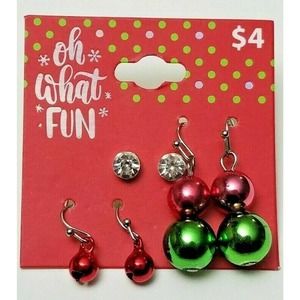 3 different pair of Christmas Holiday Ear Rings Ornaments Oh What FUN
